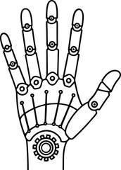 Fototapeta premium Robotic hand illustration with mechanical joints and circuit connections design