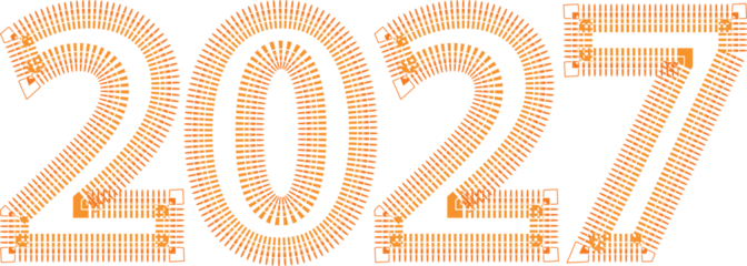 the number 2027 in a decorative golden brush stroke style