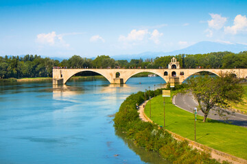 AVIGNON CITY WITH THE ANCIENT BROKEN MEDIEVAL BRIDGE (Europe-Fra