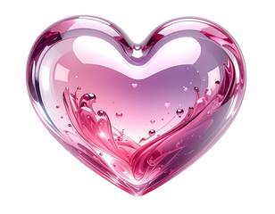 pink glass heart isolated on transparent background with copy space, png file