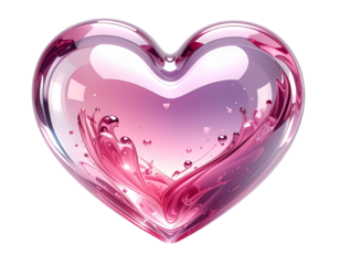 pink glass heart isolated on transparent background with copy space, png file