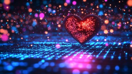 A Glowing Digital Heartbeat Futuristic Visualization of Love Through Modern Electronic Signals