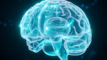 Abstract glowing human brain animating with light pulses showing neural activity and thought - Powered by Adobe
