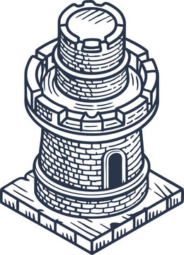 castle turret tower with crenellations and stone brick wall structure illustration