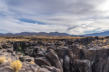 Volcanic rock, Basalt flows. Fossil Falls Trail, Coso Volcanic Field, Inyo County, California. Coso Range, Basin and Range Province.

