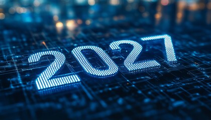 Futuristic Abstract Technology Background with Countdown Elements for Year 2027 in Digital Style