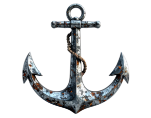 Realistic Metal Anchor, classic nautical design, isolated transparent background