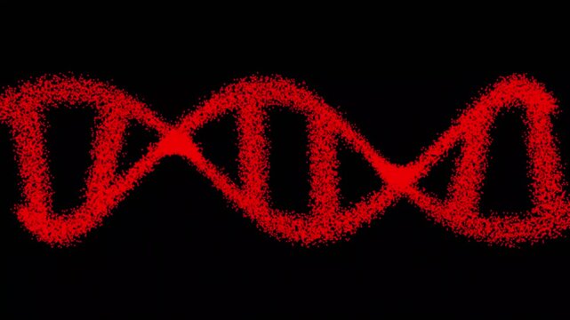 Neon DNA structure .molecule rotating on red background. Glowing neon DNA icon isolated .Double helix structure . molecule animation. colorful digital elements on dark background representing genetic 