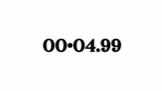 Stopwatch numbers counting from 10 second digital countdown, minutes, seconds, decimal point, timer, white background on 4k video

