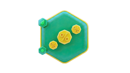 Green Hexagon with Yellow Percentage Symbols and Small Hexagons