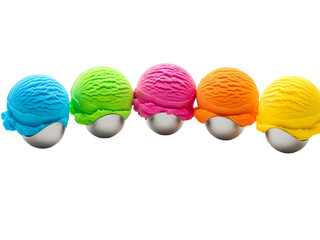 Obraz premium Assorted Colorful Ice Cream Scoops in Metal Cups, Transparency