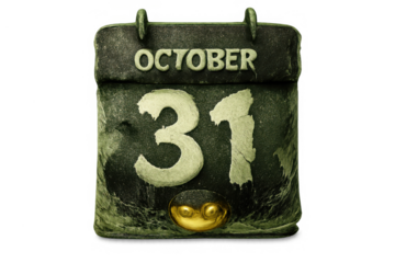Creepy october 31 calendar icon with distressed green texture representing halloween holiday. Spooky date reminder for horror events