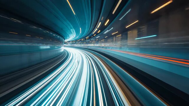 Abstract motion light trails inside tunnel showing speed and long exposure transportation scene
