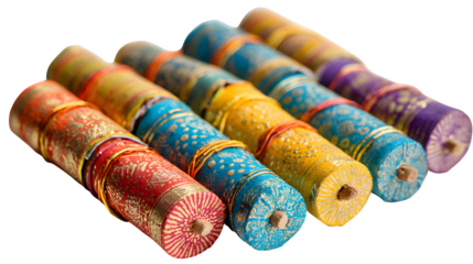 A vibrant pile of colorful handmade sewing threads showcases a bright pattern of traditional cotton and silk textile materials found in a traditional fashion fabric market