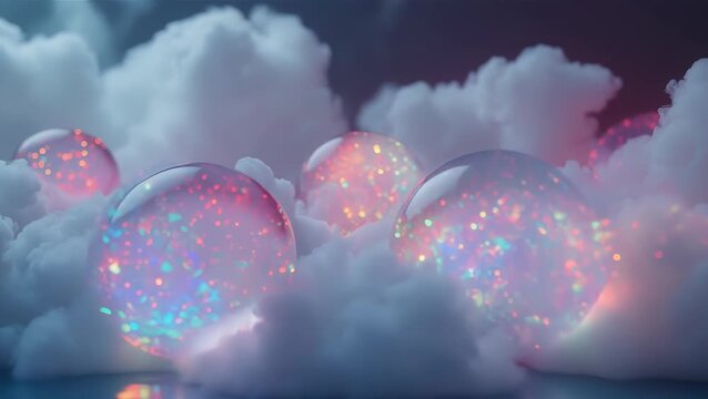 Magical Colorful Bubbles Floating in Soft Clouds