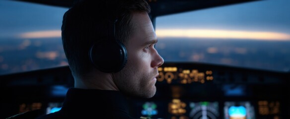 The pilot inspects cockpit instruments prior to flight departure.