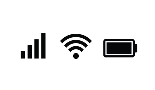 Black icons of signal strength, wifi, and battery
