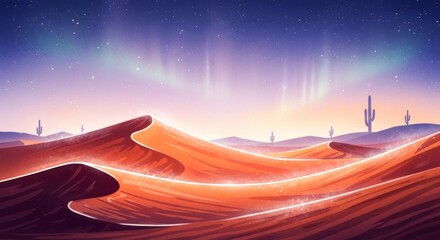 Futuristic Desert Landscape with Dunes and Towers.