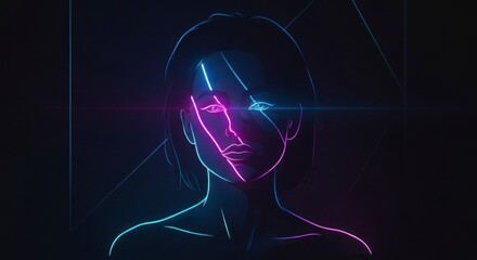 Futuristic Human Face Neon Light.