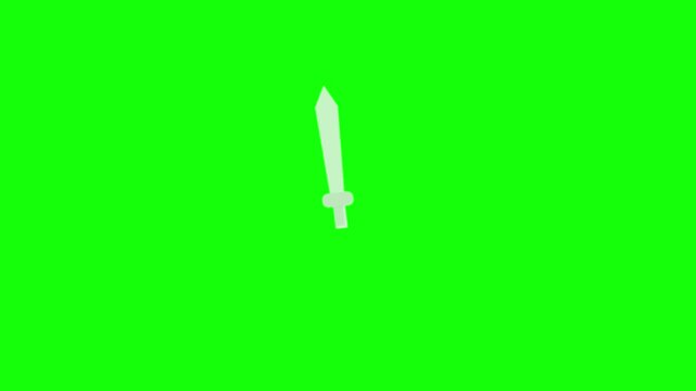 Spinning sword animation on a green background.