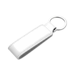 Blank white leather keychain mock-up, isolated subject