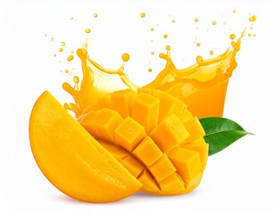 Juicy Mango Splashing in Liquid Isolated on White
