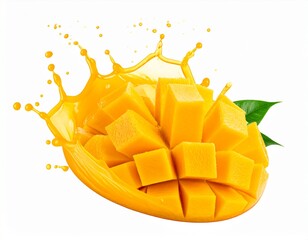 Juicy Mango Splashing in Liquid Isolated on White