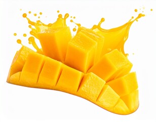 Juicy Mango Splashing in Liquid Isolated on White