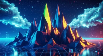 Futuristic Mountains with Neon Lights.