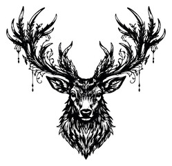 Obraz premium Intricate hand drawn illustration of a stag depicting elegant ornate antlers for mystical designs