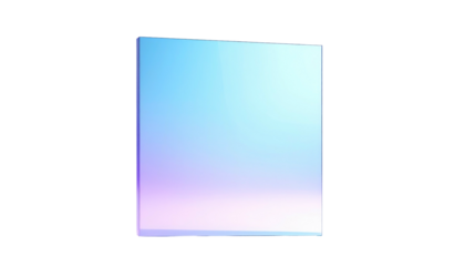 A 3D render of a rectangular shape floats in space. The front surface gradients through hues of pink, blue, and purple