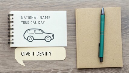 National Name Your Car Day Card and Notebook Flat Lay