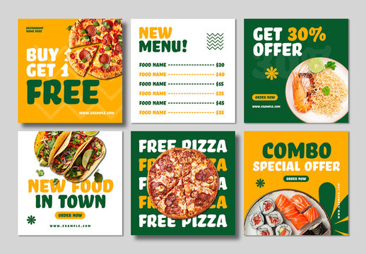 Bold Food Promotion Social Media Post Set with Modern Restaurant Offers