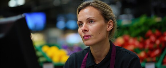 retail cashier scanning item codes at the register workstation