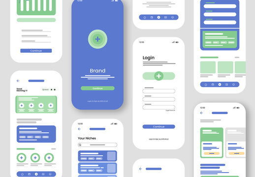 Mobile App UI Kit Design Template with Multiple Screens
