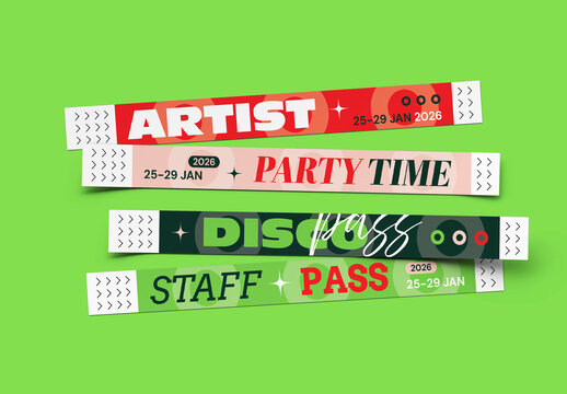 Modern Event Wristband Pass Set for Festival and Party Access
