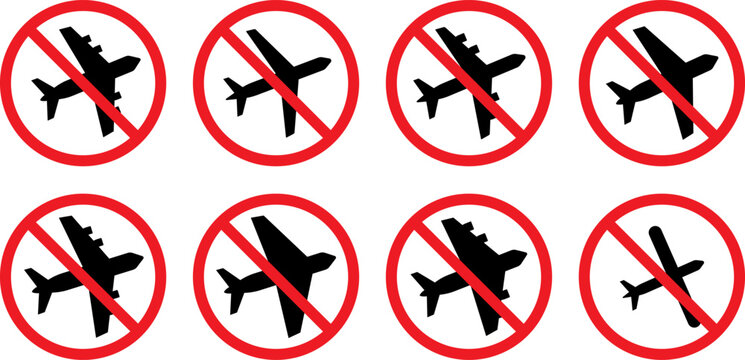 No fly zone signs with airplane icons