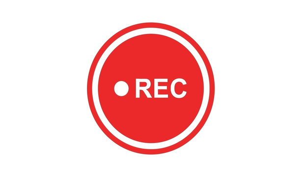 Red circle with white rec text inside a white outline on red background