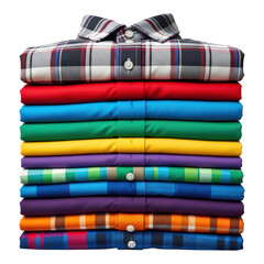 Stack of colorful shirts with various patterns isolated on transparent background