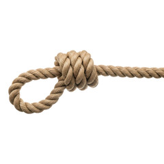 Brown rope with a secure bowline knot isolated on transparent background for sailing or climbing