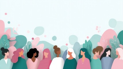 Diverse women group standing together, symbolizing female empowerment, solidarity, and inclusion women's day international