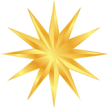 Gold 12-pointed star illustration with metallic gradient on transparent background