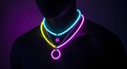 Glowing Neon Chain Necklace on Person.