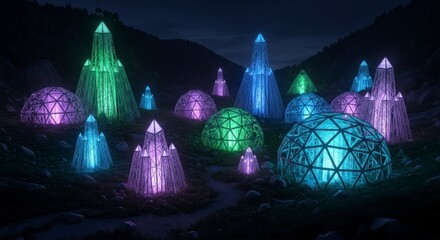 Glowing Geometric Shapes in Darkness.