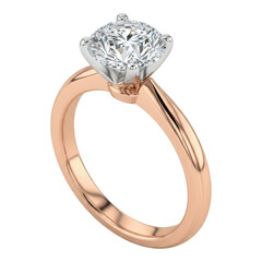 Rose gold solitaire diamond engagement ring with large round cut gemstone isolated on transparent background