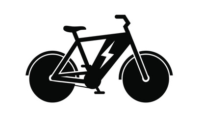 Black silhouette of an electric bicycle on with lightning bolt design
