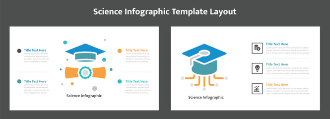 Science infographic template layout. Infographic design featuring academic graduation caps symbolizing education and intellectual pursuit in science