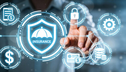 Insurance security measures digital business interactive visuals modern technology close-up perspective data protection concepts