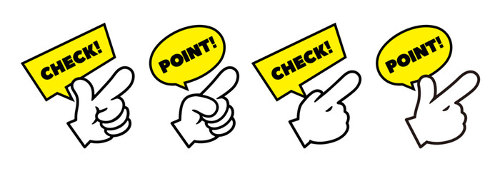 チェック、ポイントの指さしアイコンセット ベクターイラスト