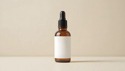 Elegant amber glass dropper bottle with blank white label